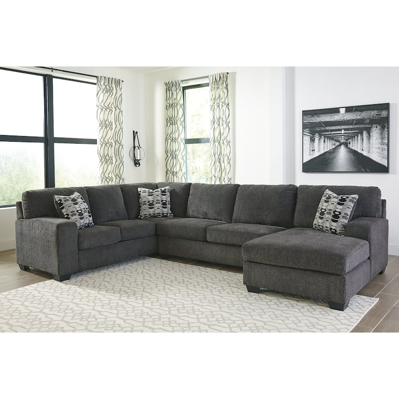 Signature Design by Ashley Ballinasloe Gray 3-Piece Sectional with Ottoman - 143" W x 92" D x 39" H