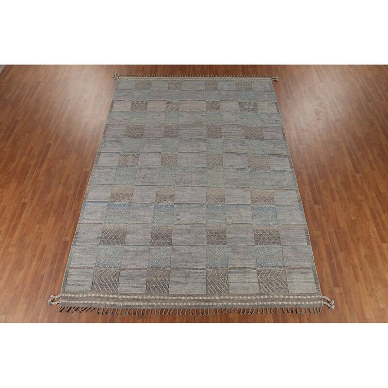 All-Over Checkered Moroccan Area Rug Handmade Wool Carpet - 8'9"x 12'7"