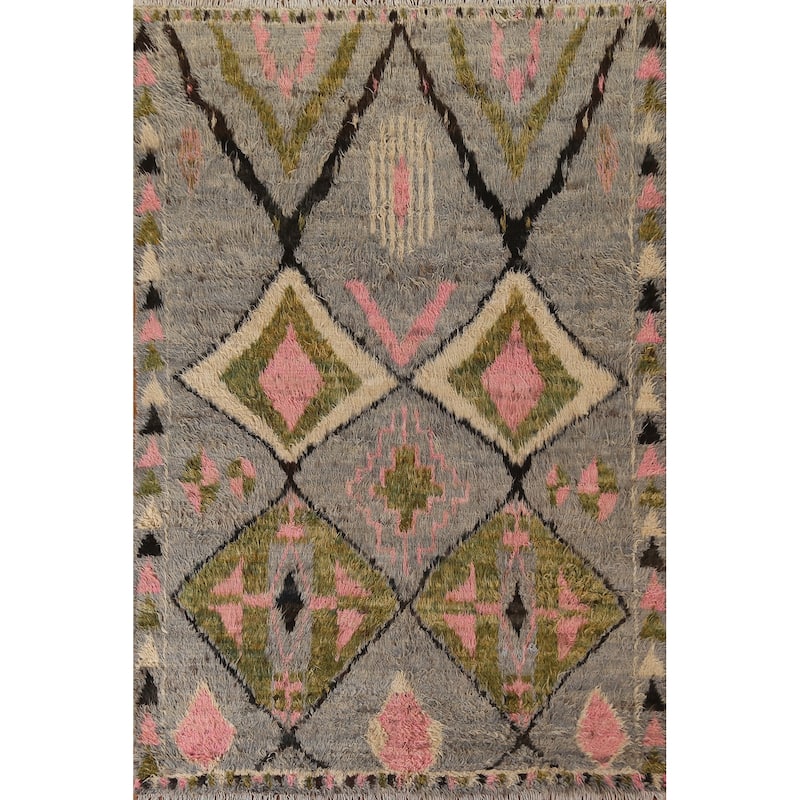 Hand Knotted Oriental 100% Wool Carpet Modern Tribal Greys & Charcoal Moroccan Area Rug - 8' 10'' X 6' 10''