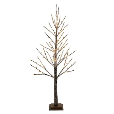 LED Lighted Glittered Christmas Twig Tree - 4' - Brown and Silver