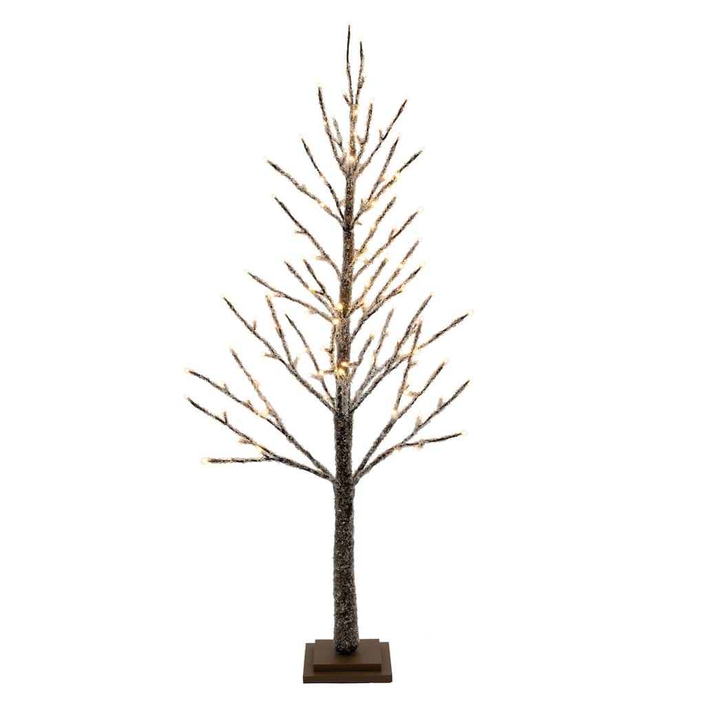 LED Lighted Glittered Christmas Twig Tree - 4' - Brown and Silver