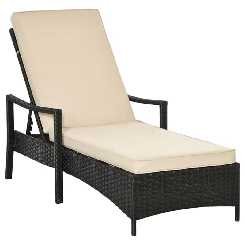4-Level Outdoor PE Rattan Lounger Chair with Adjustable Backrest and Padded Cushion