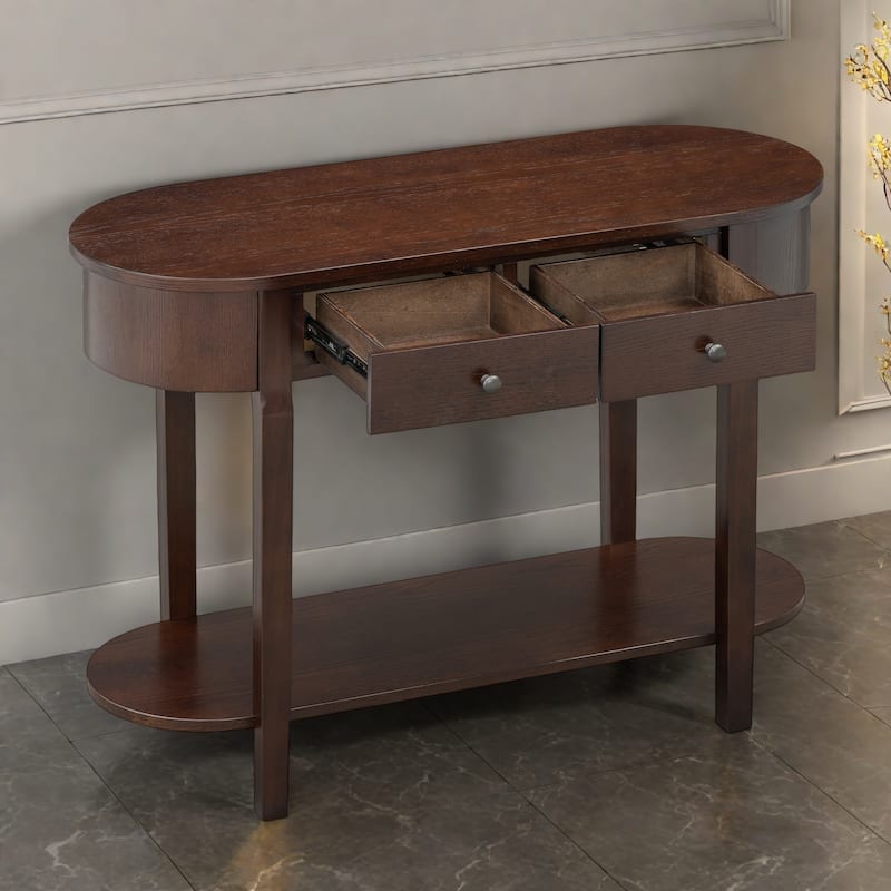 40" Solid Wood Console Table with Real Wood Veneer, 2 Drawers and Lower Shelf, MDF and Pine Frame - Espresso