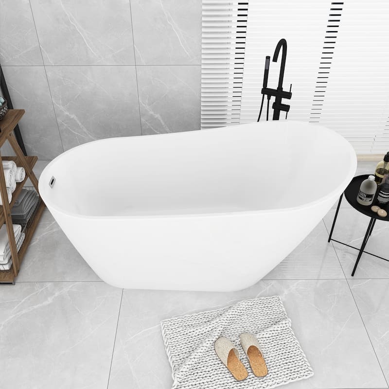 Acrylic Freestanding Flatbottom Soaking Bathtub in Glossy White