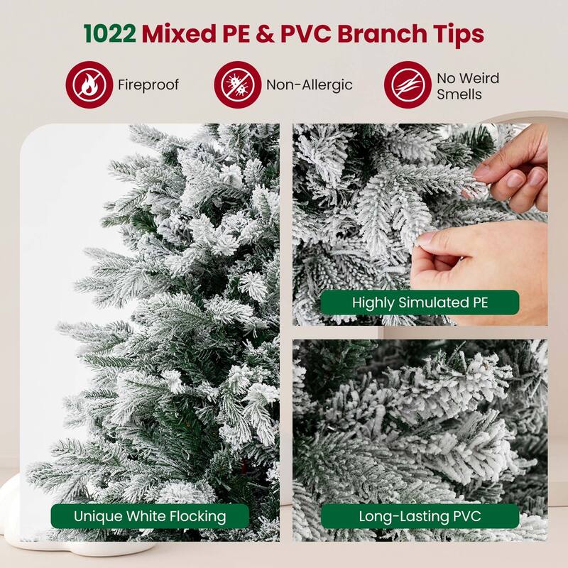 Costway 4.5 FT/6FT/7FT Pre-Lit Christmas Tree Snow Flocked Hinged Xmas