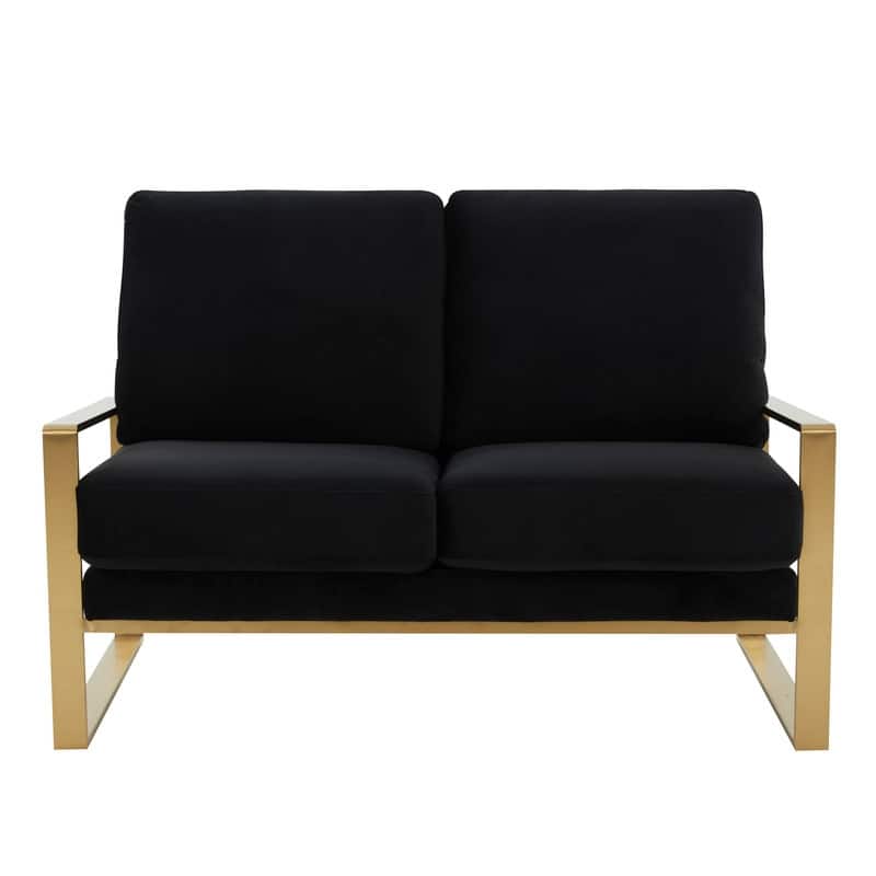 Jefferson Modern Two-Seater Velvet Loveseat with Brushed Gold Stainless Steel Base, Removable Cushions for Living Room or Lounge
