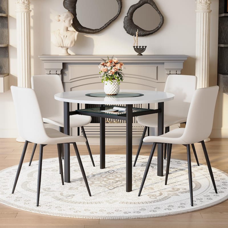 5-Piece Dining Table Set for 4, Kitchen Table Chairs Set of 4, Dining Room Table with Lower Shelf, 4 Chairs for Small Space