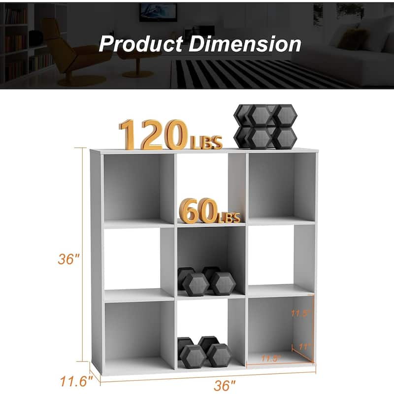9 Cube Storage Organizer, Bookshelf with 5 Removable Back Panels for Living Room, Bedroom, Home Office - 36"D×36"W×11.6"H