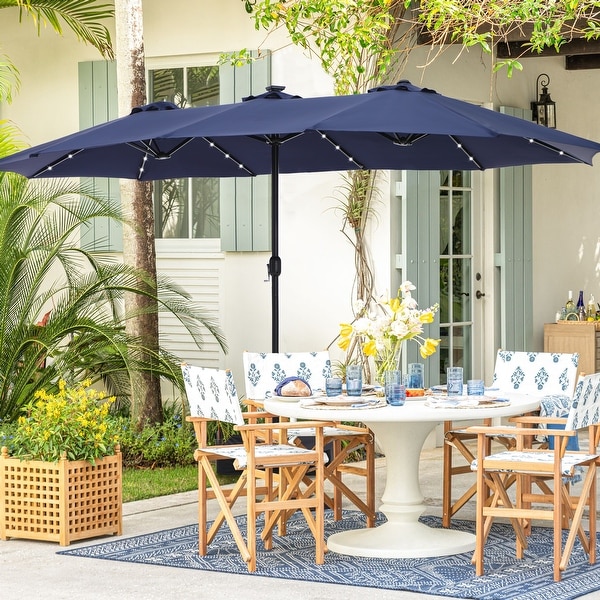 15ft Patio Umbrella Double Sided Outdoor Extra Large Crank Lift Umbrella with Solar Led Lights and Base Included On Sale Bed Bath Beyond 36022860