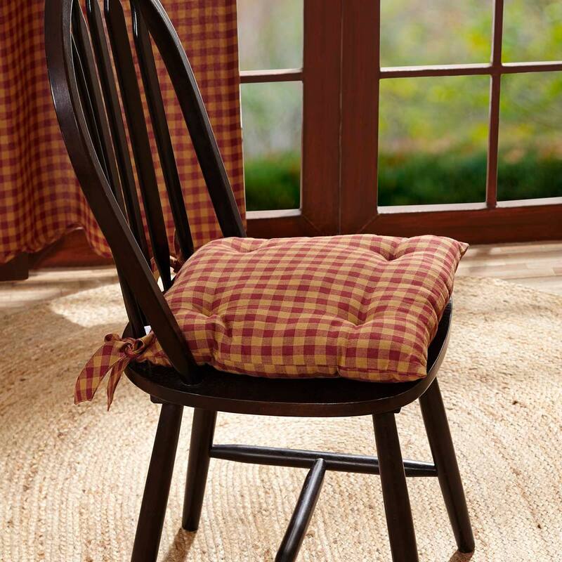 Burgundy Check Chair Pad - Single - 14 inches - Burgundy/Dark Tan