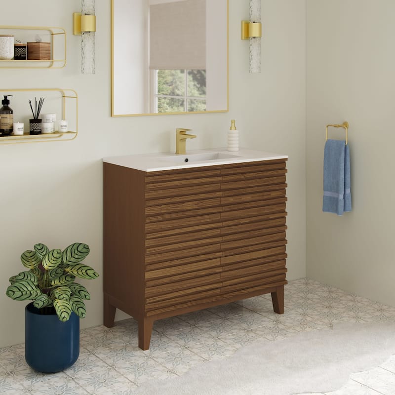 Cascade 30" Freestanding Bathroom Vanity In Brown Oak With Sink Top - 30