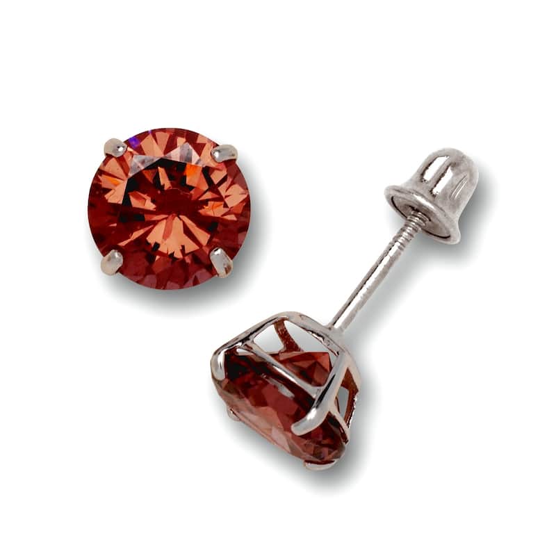 14K Yellow Gold 6mm Round Cubic Zircornia Birthstone Basket-Set Solitaire Screw-back Stud Earrings (12 colors) - Alexandrite