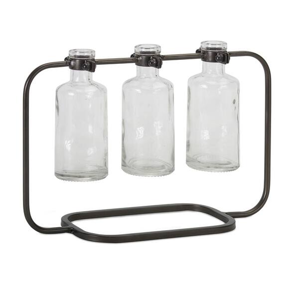 Shop Set Of 4 Clear Glass 3 Bottle Vase In Metal Holder 10 25
