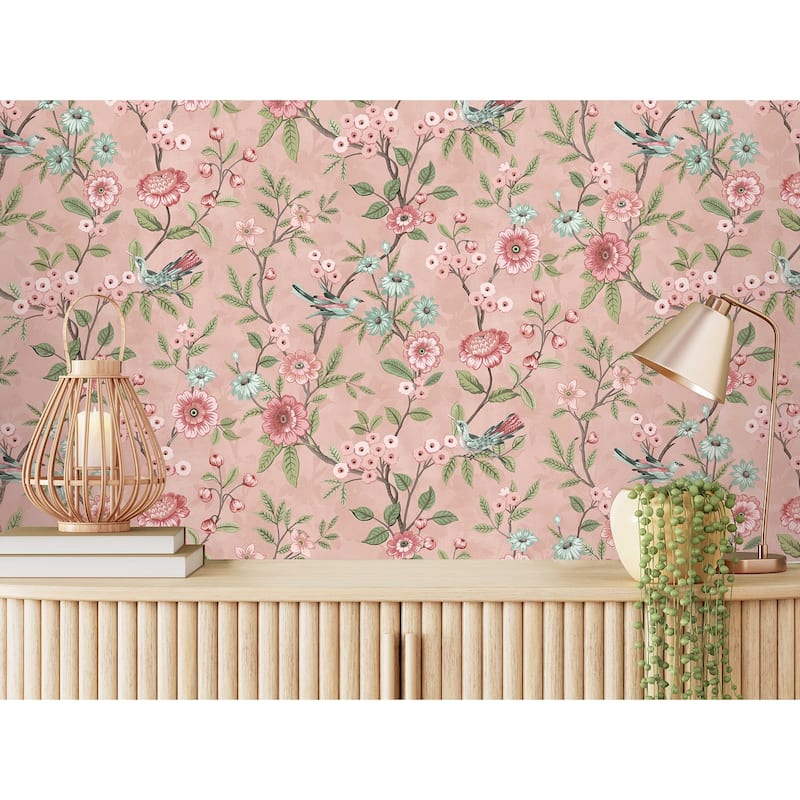 Fine Decor Elspeth Pink Floral Trail Wallpaper