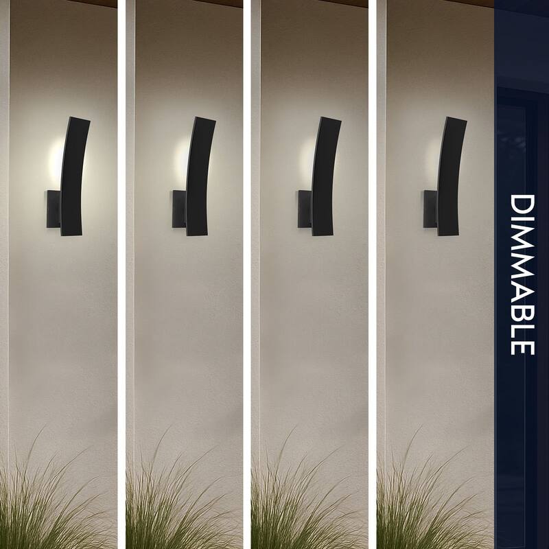LUXRITE 15-Inch LED Curved Outdoor Wall Sconce, 5CCT, 1000LM, 15W, IP65, Dimmable, Exterior Light Fixture Black 2 Pack