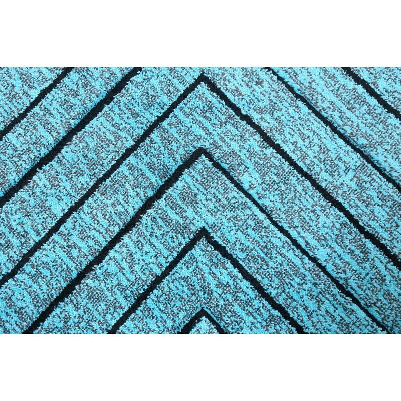 Turquoise Blue Chevron Style Transitional Turkish Rug Oriental Carpet