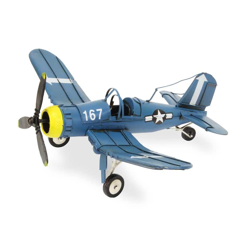 HomeRoots 5" Blue and Yellow Metal Hand Painted Model Airplane - 16' X '4.75' X '10.5