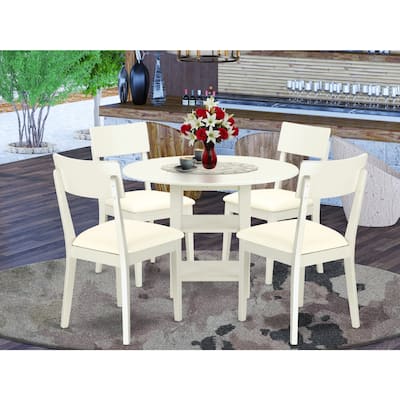 HomeStock 5-Pc Linen White Finish Solid Wood Top - Round Dining Room Set - Seats-4