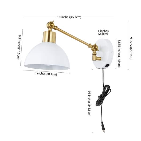 dimension image slide 1 of 3, Hygge Swing Arm 1-Light Modern Midcentury Iron USB Charging Port LED Sconce, by JONATHAN Y