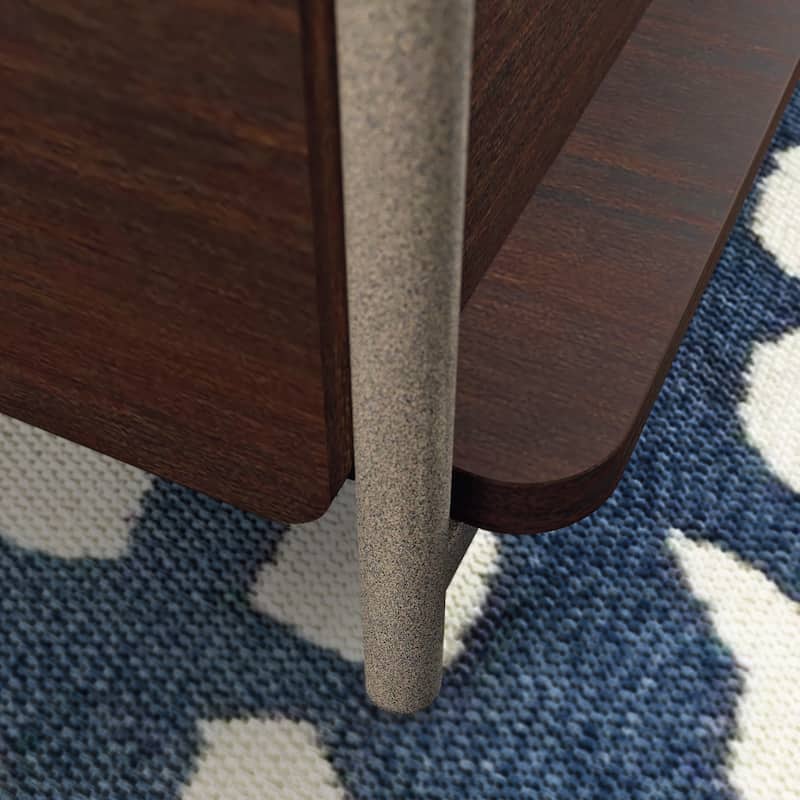 Wood L-Shaped Desk with 2 smooth-glide Drawers, Brown