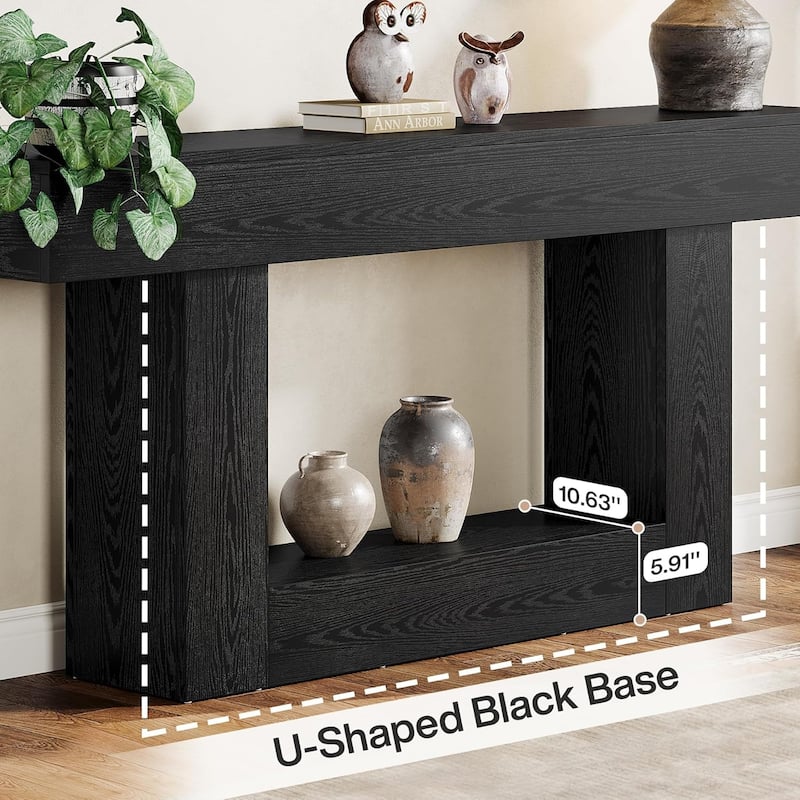Farmhouse 2 Tiers Console Table Entryway Table with U-Shaped Base