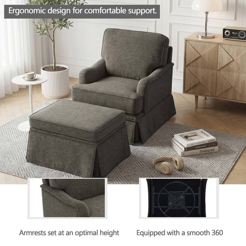 Modern Chenille Swivel Armchair and Storage Ottoman