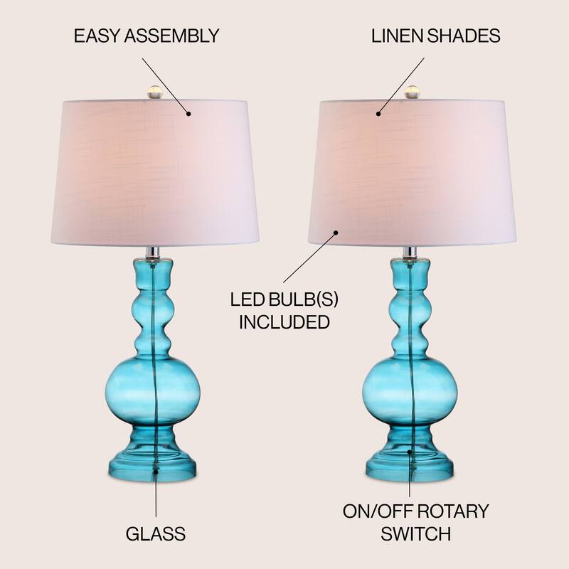 Stewart 28.5" Glass LED Table Lamp, Aqua (Set of 2) by JONATHAN Y