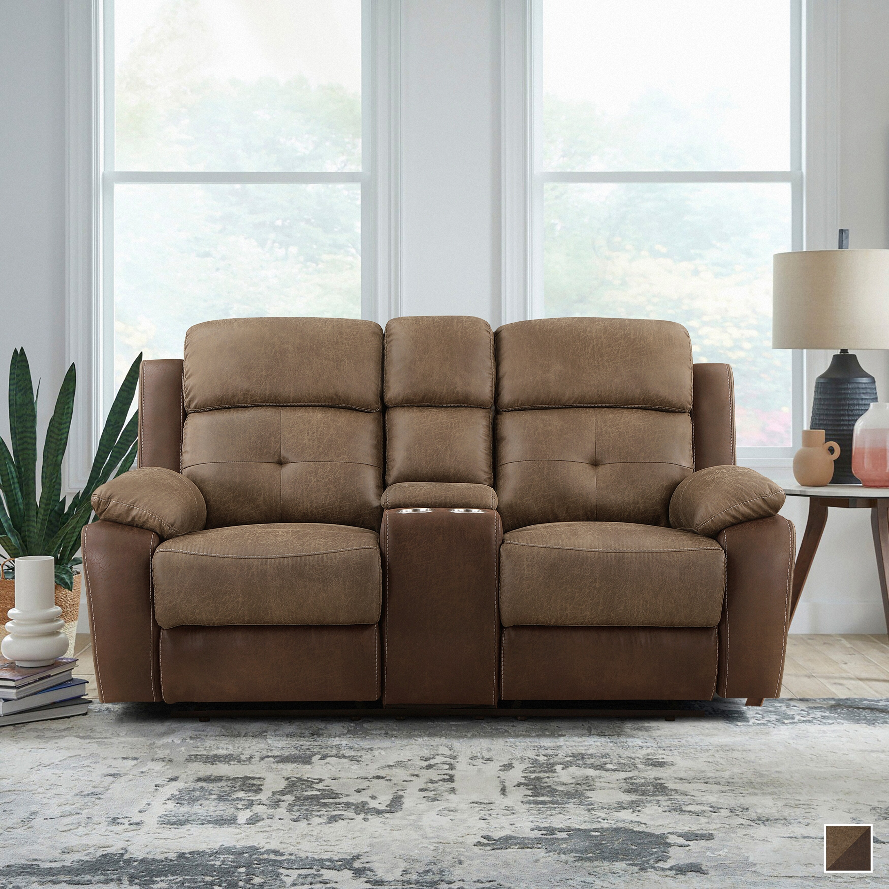 Fremont & Park Jonnie Polished Microfiber Manual Double Glider Reclining Loveseat