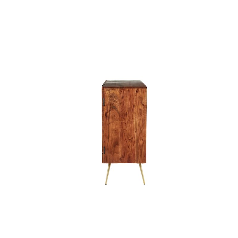Brown Wood With Gold Accents Mid Century Modern Glam Buffet Cabinet - 46 x 16 x 36