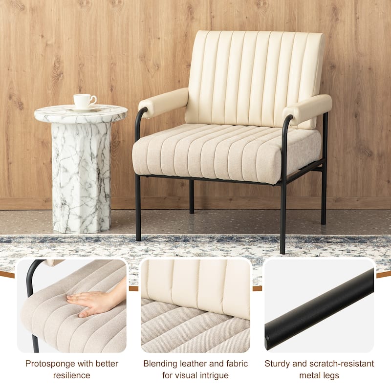 Glitzhome Set of 2 29.5"W Leatherette and Fabric Combination Armchairs With Padded Arms - 29.5" W x 34" H x 30" D
