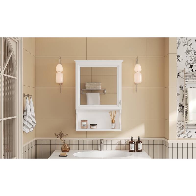 GDFStudio - Larenta Modern Wall-Mounted Bathroom Medicine Cabinet with Mirror, Adjustable Shelves & Half-moon Silhouette - 20"W
