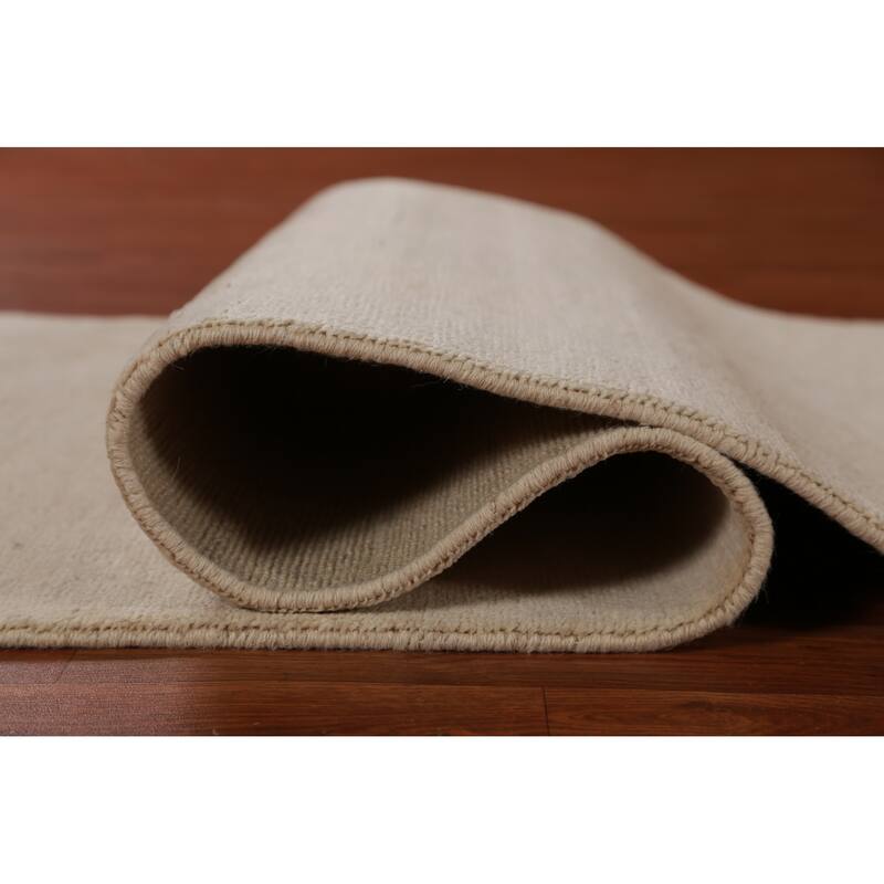 Hand Knotted Oriental 100% Wool Carpet Modern Solid Beige & Ivories Gabbeh Runner Rug - 8' 2'' X 2' 7''