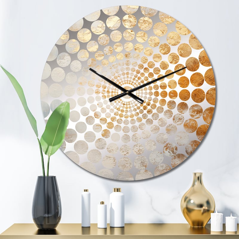 Designart "Beige And Gold Snow Blooming" Beige Abstract Shapes Clocks Modern Oversized Wall Clocks For Entryway - 16 In. Wide x 16 In. High