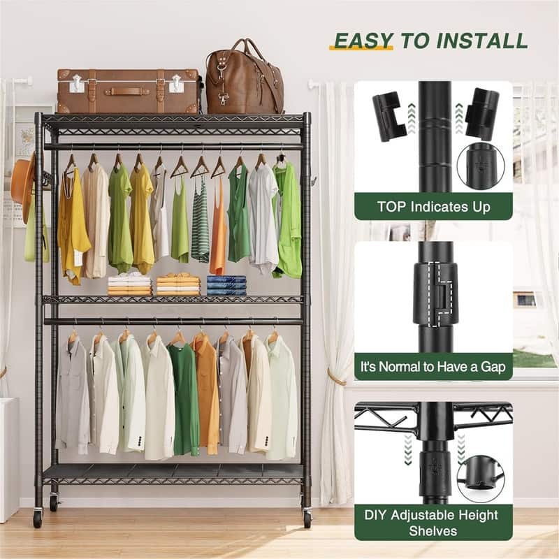 G1L 3 Tiers Garment Rack with Storage Shelves - 17.7"D x 46.06"W x 80.7"H
