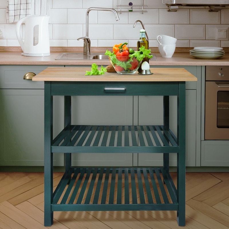 2-shelf Natural Solid Wood Top Kitchen Island - Overstock - 9763003
