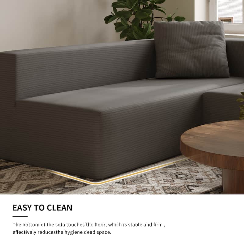 Corduroy Chaise Sectional Couch Convertible into Sleeper Sofa Bed, Deep Seating Modular Compression Sofa for Living Room