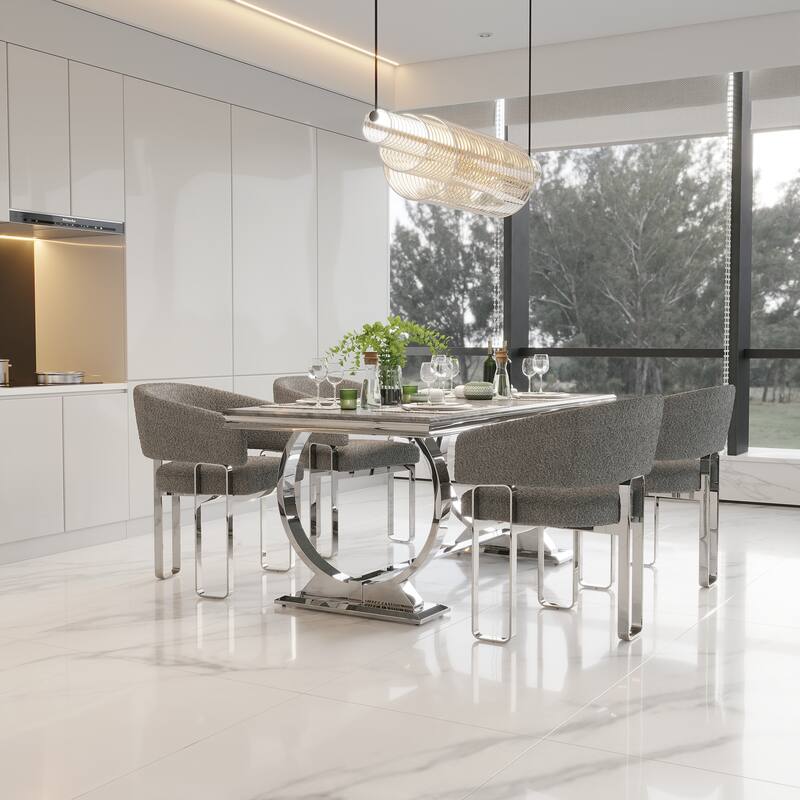 Luxurious Dining Room Table Set with Velvet Dining Chairs