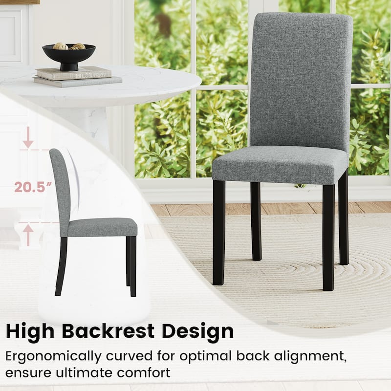 Modern Set of 2 Grey Dining Chair with Black Rubber Wood Frame and Ergonomic High Backrest - 17.5" x 22" x 37"