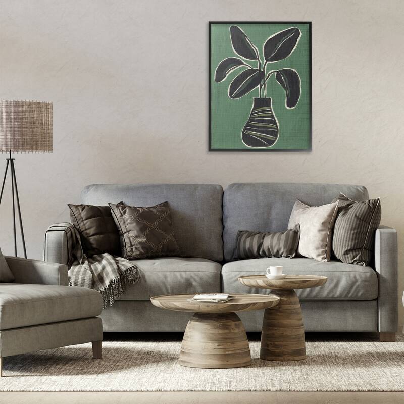 Stupell House Plant on Green Framed Giclee Art Design By June Erica Vess