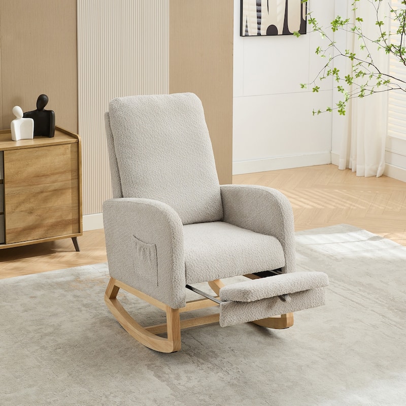 25.4"W Nursery High Bck Rocking Chair with Retractable Footrest