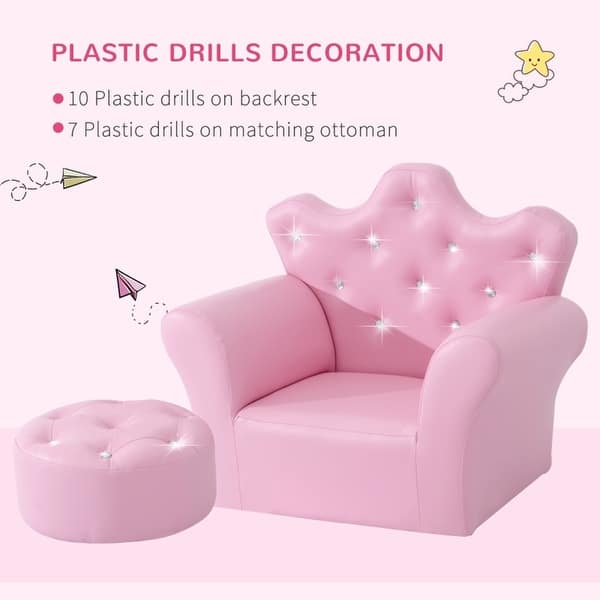 slide 2 of 6, Playful Comfort Exploring Children's Sofa Sets with Adorable Footstools - 22.75" L x 16" W x 19.25" H Pink