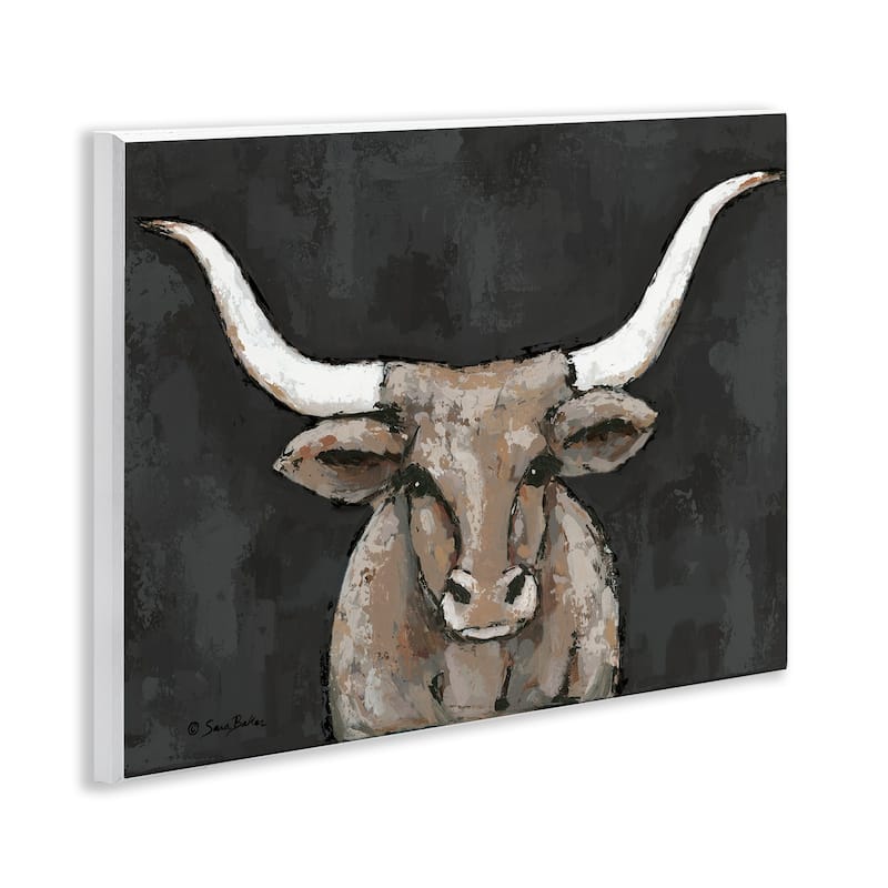 Stupell Longhorn on Murky Grey Wall Plaque Art Design By Sara Baker