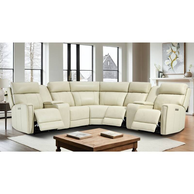Genuine Leather Power Recliner Sectional Sofa with Ajustable Headrest, USB&USB-C Port - Cream (1pwr&1stat. armlesschair)