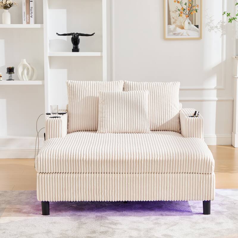 GDFStudio - Corduroy Recliner Sofa with USB Charging, RGB LED Light Strip - Suitable for Living Room and Bedroom