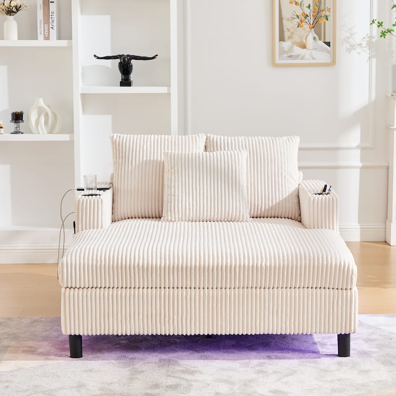 Recliner Sofa Loveseat with Chaise Lounge, Sleeper Sofa with USB & Type-C Charging Ports, Sofa Bed with Cup Holders