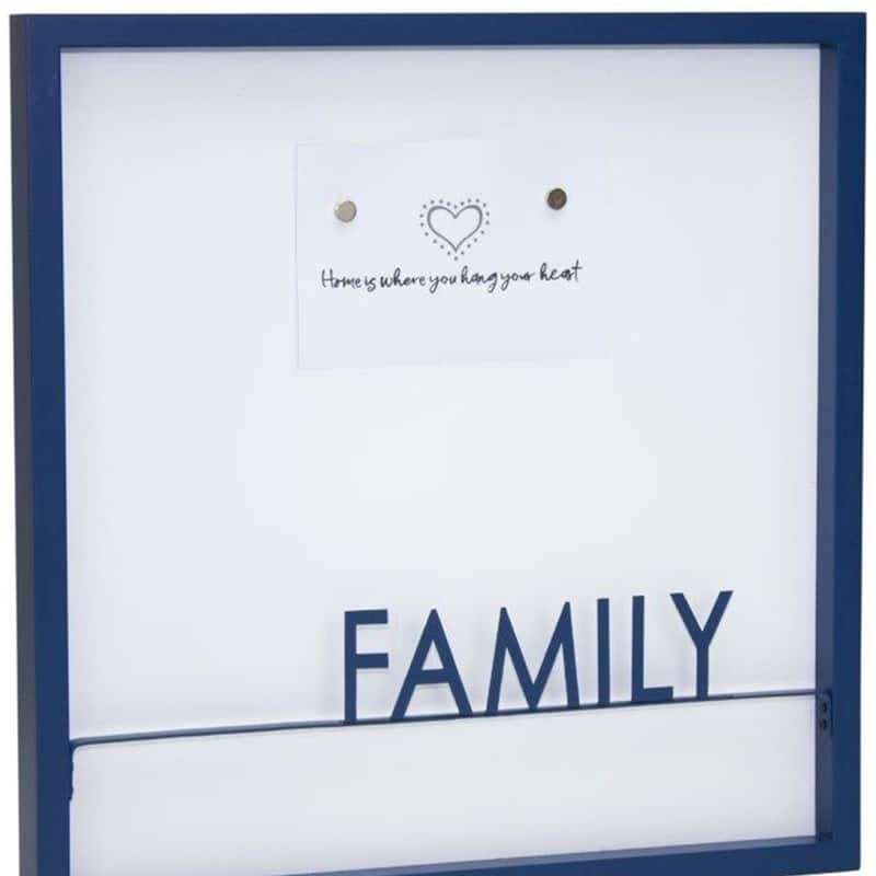 HomeRoots 16" X 16" Blue And White Family Wood and Metal Square Magnetic Memo Board