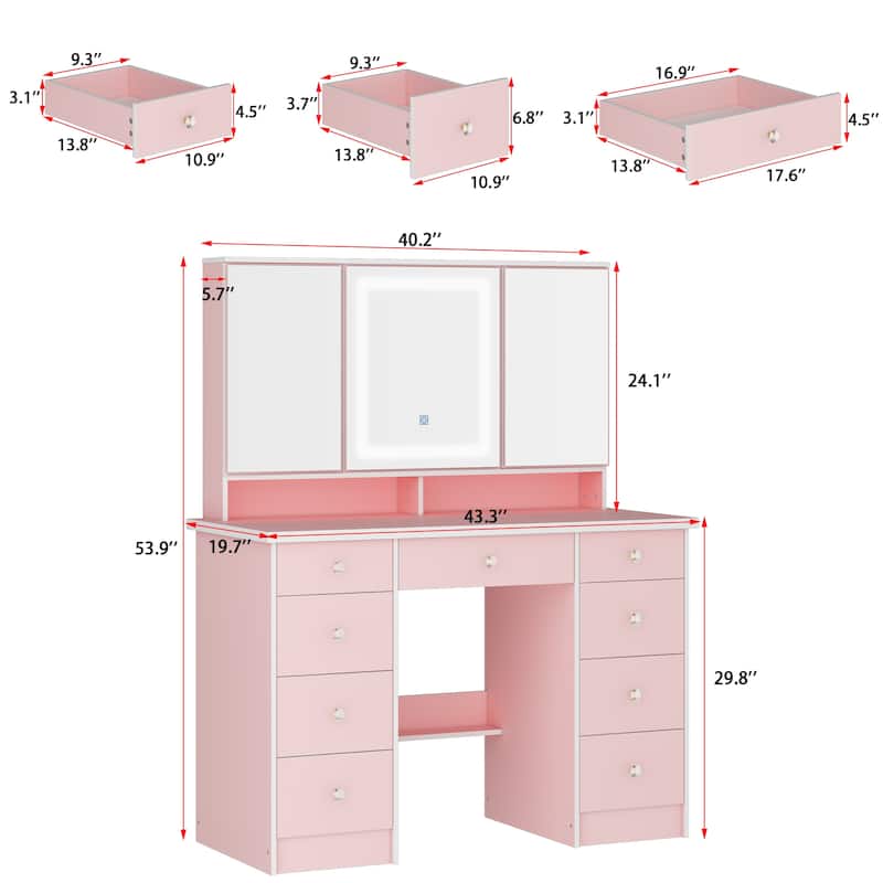 Spacious Vanity Desk with Mirrored Storage Cabinets - A Beauty Oasis