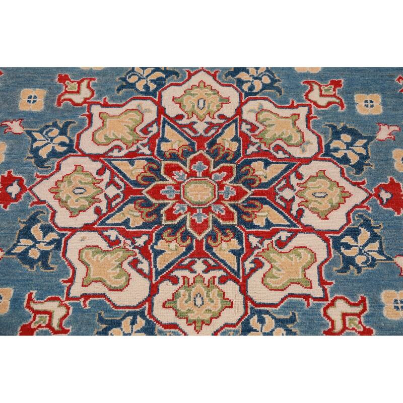 Hand Knotted Oriental 100% Wool Carpet Traditional Medallion Navy Blue & Blues Kazak Area Rug - 9' 11'' X 7' 10''