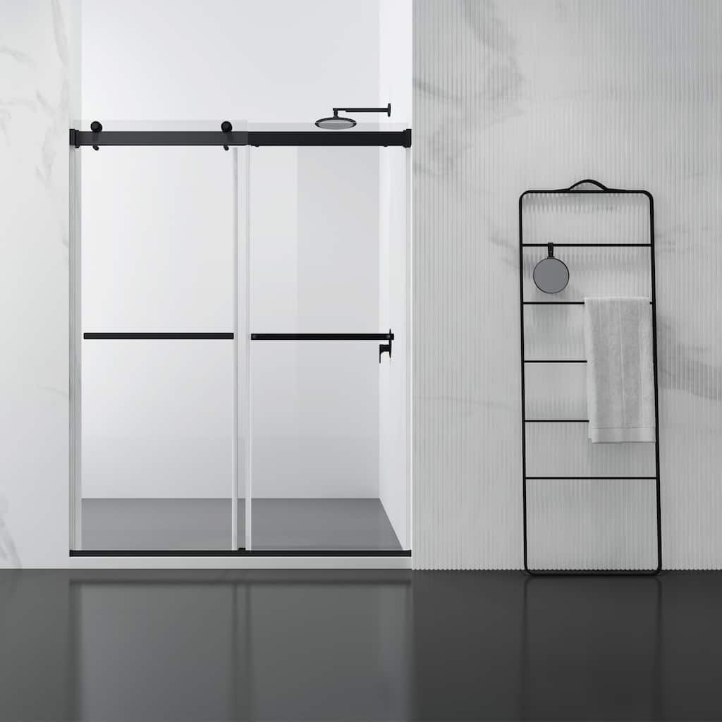 Spezia 60" W x 76" H Double Sliding Frameless Shower Door in Matt Black - W 60" x H 76"