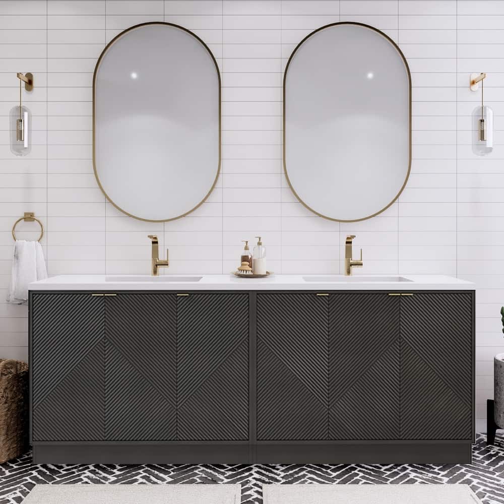 Milano 84" Freestanding Bathroom Vanity with Double White Sink